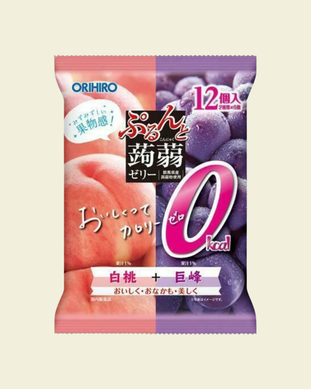 Orihiro Purunto Konjac Jelly (Peach & Grape) (Assorted 12-Piece Pack)