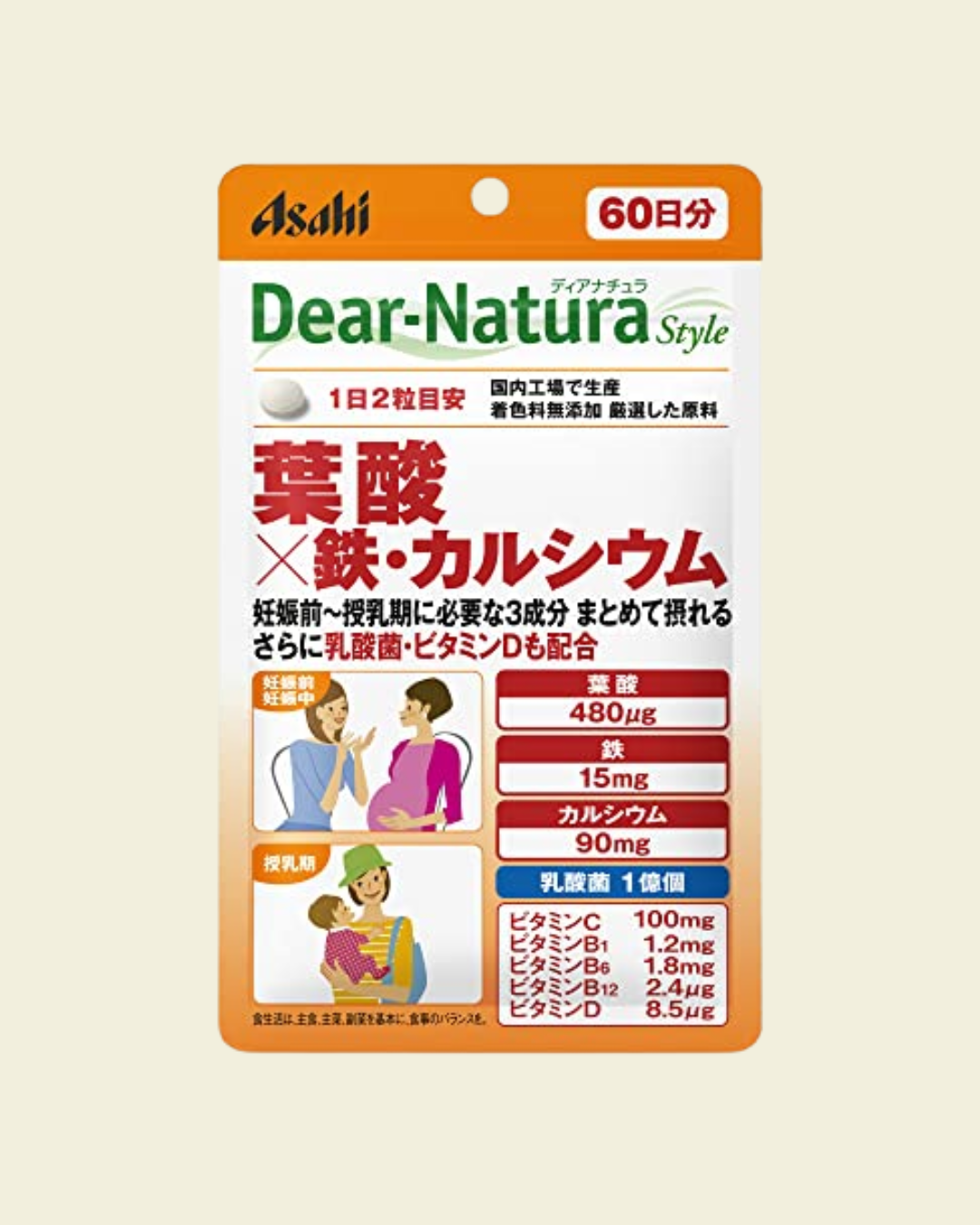 Asahi Dear-Natura Style Folic Acid x Iron & Calcium (60-day supply)