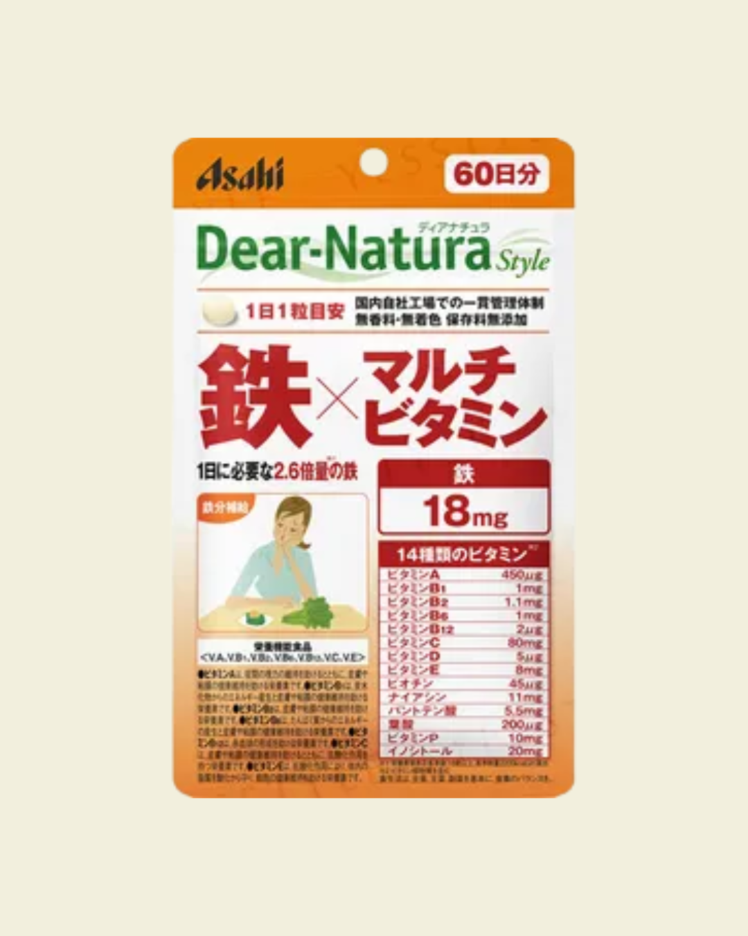Asahi Dear-Natura Style Iron x Multivitamin (60-day supply)