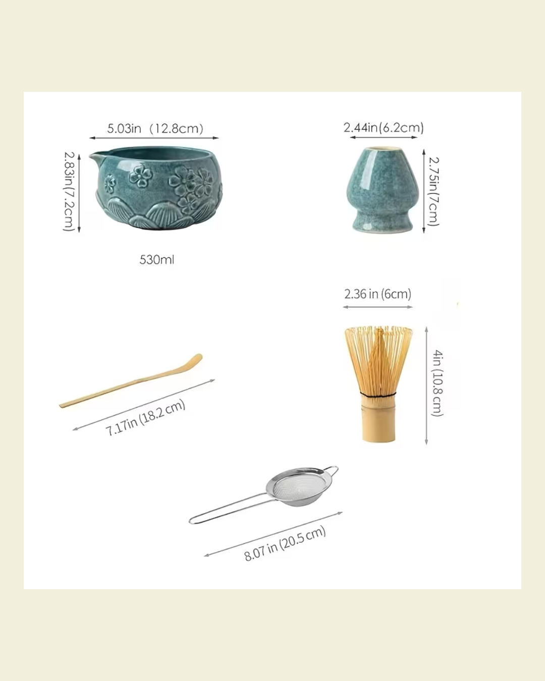 Matcha Set: Matcha Whisk, Matcha Stirrer, Ceramic Bowl with Spout, and Whisking Bowl