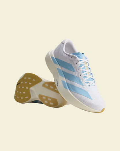 adidas Adizero Evo SL Woven Running Shoes / Cloud White | Clear Blue | Matte Gold
