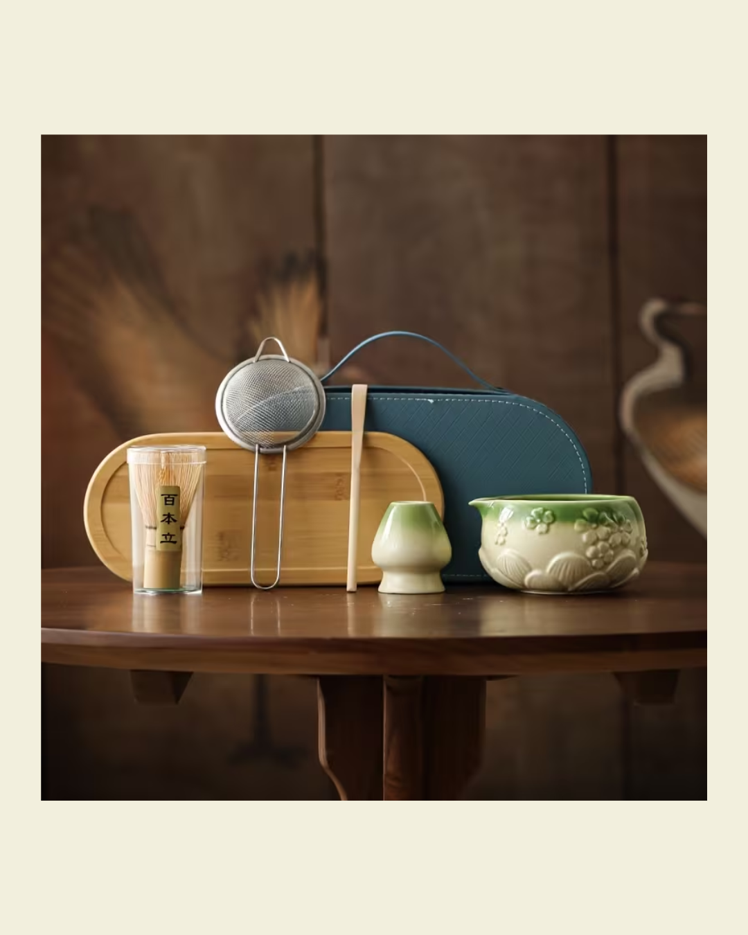 Matcha Set: Matcha Whisk, Matcha Stirrer, Ceramic Bowl with Spout, and Whisking Bowl