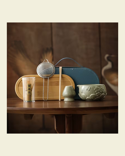 Matcha Set: Matcha Whisk, Matcha Stirrer, Ceramic Bowl with Spout, and Whisking Bowl
