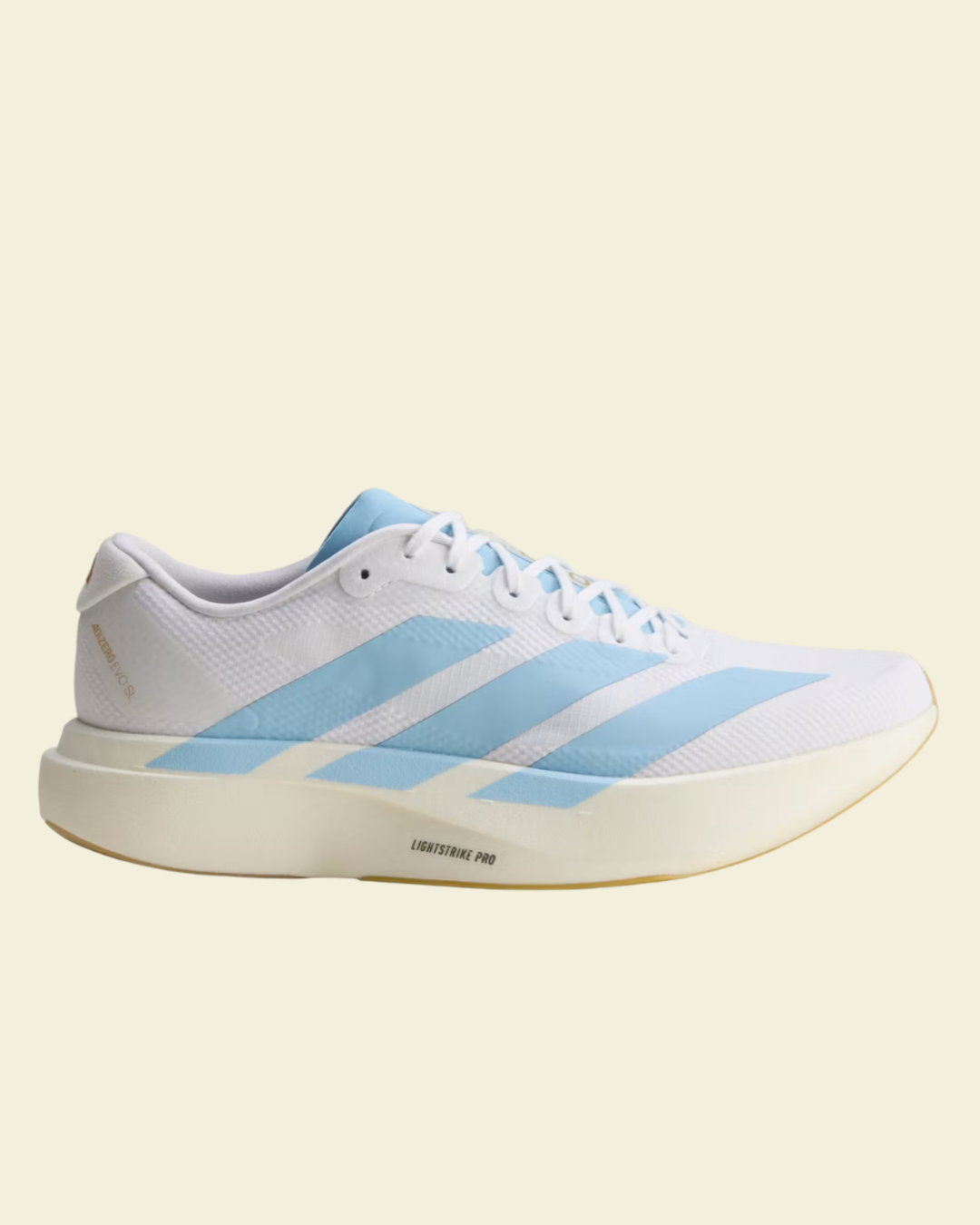adidas Adizero Evo SL Woven Running Shoes / Cloud White | Clear Blue | Matte Gold